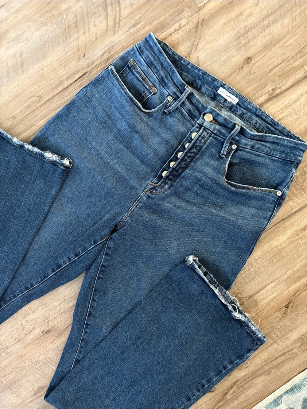 Good American High-Rise Raw Hem Blue Women’s Jeans